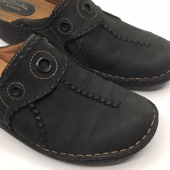 Clarks Artisan Slip Black Nubuck Leather Clogs Mules Size 10 Narrow - Picture 9 of 16